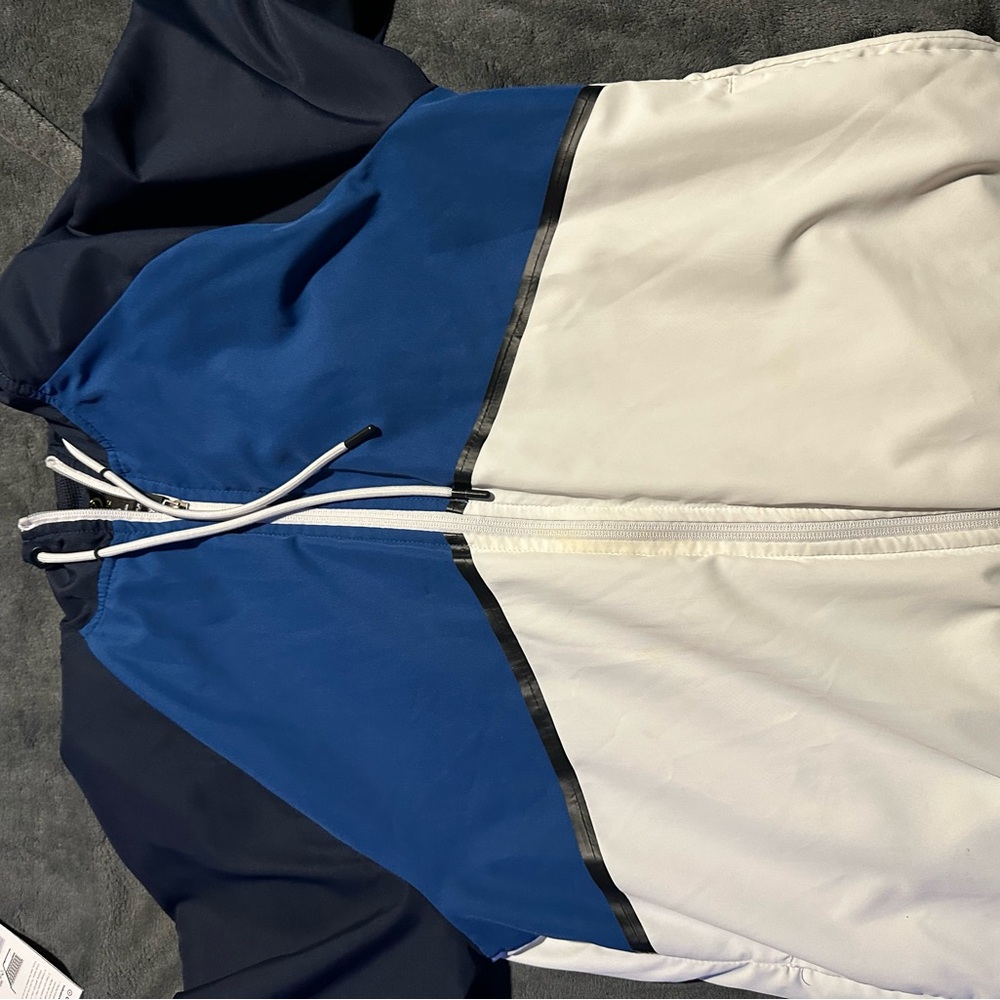Blue and White Zip-Up Jacket